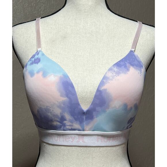 Hurley Women Tie Dye Lightly Padded Comfort Bra Pink Wirefree Wireless Size 36C - Picture 1 of 11